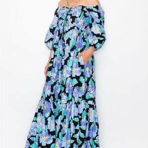 MELLODAY Floral Maxi Dress - Blue and Green